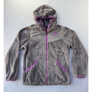 The North Face Oso Jacket Hoodie Girls Size XL Gray Purple Fleece Faux Fur EUC